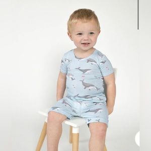 NWT Angel Dear Bamboo Baby Infant Pajama Short & Shirt Set Lounge Whales 6-12m